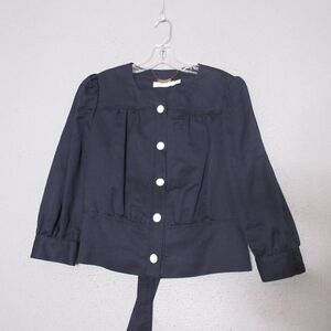 See by Chloe Blazer Jacket 10 Blue Nautical Puff‎ Sleeve Linen Blend Button